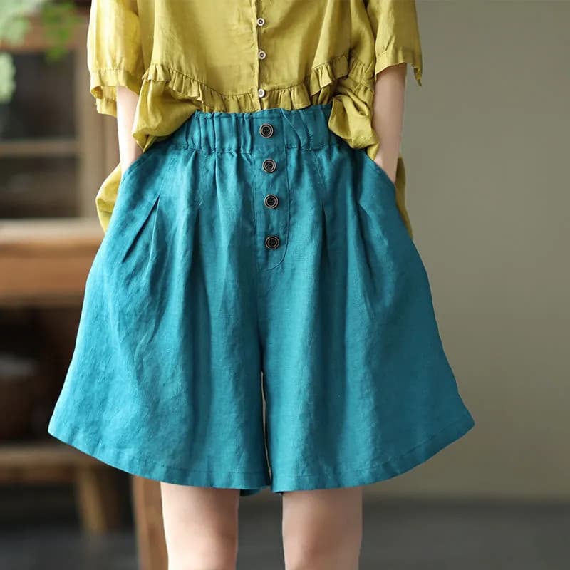 Verão Novos Shorts Feminino Artístico Retro Algodão Linho Cor Sólida Casual Solto Tamanho Grande Puro Versátil Calças De