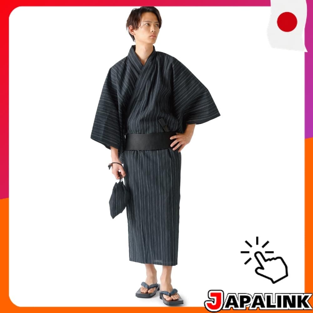 GRADE Kit Yukata Masculino 6 Peças com Faixa Obi, Cinto Interno, Bolsa, Leque e Tamanco Geta