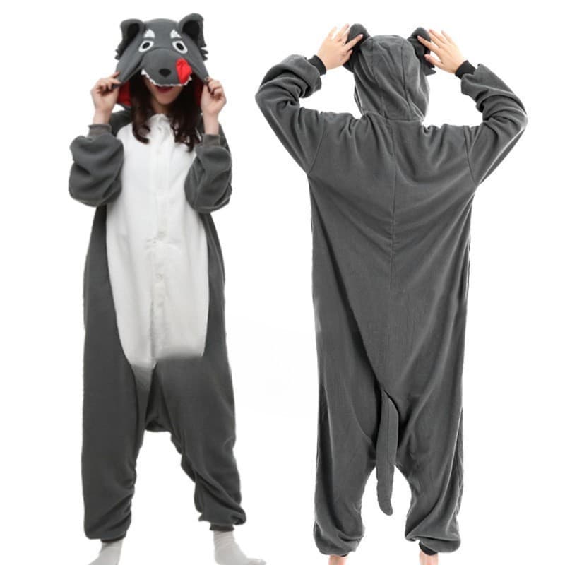 Novo Lobo Kigurumi Macacão Pijamas Legal Casais Homewear Halloween Cosplay Trajes
