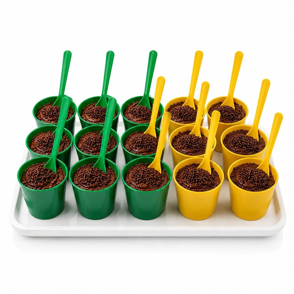 Kit Copinhos Brigadeiro De Colher Brasil Copa + Mini Colher Verde e Amarelo