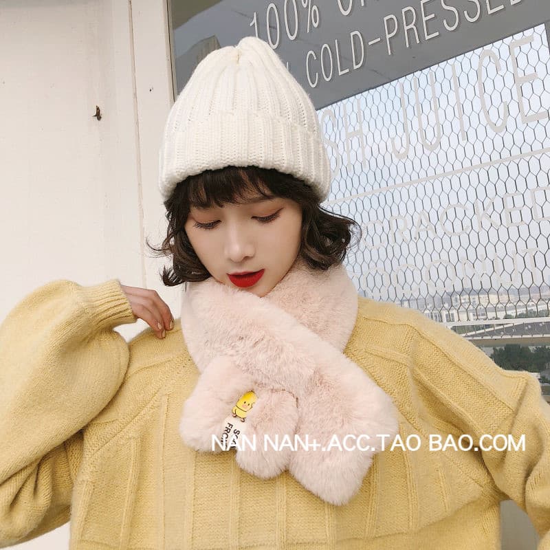 Bonito dos desenhos animados pequeno pato amarelo cachecol de pelúcia feminino outono inverno fresco imitação Rex pele d
