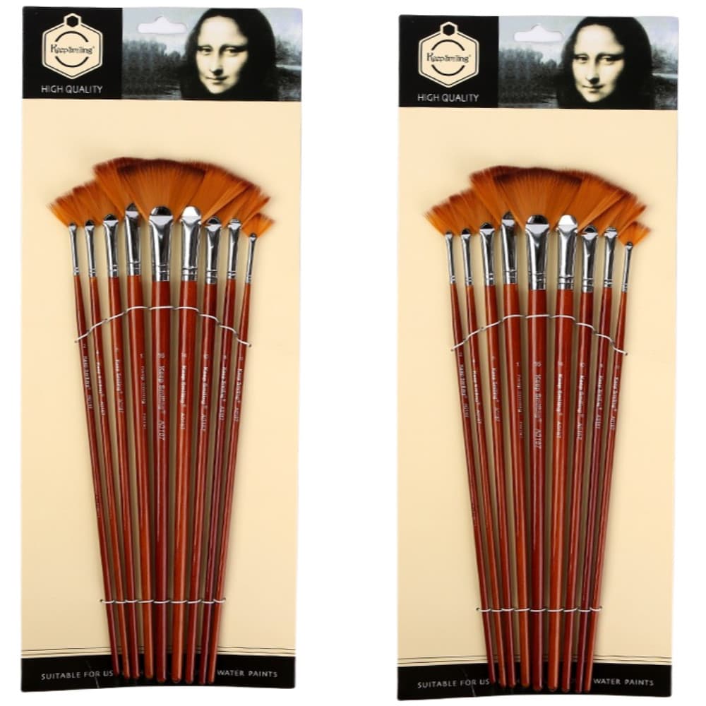 keepsmiling 9 pincéis em formato de leque, pincéis de pintura a óleo com cerdas de nylon e tubo de cobre, pincéis de gua