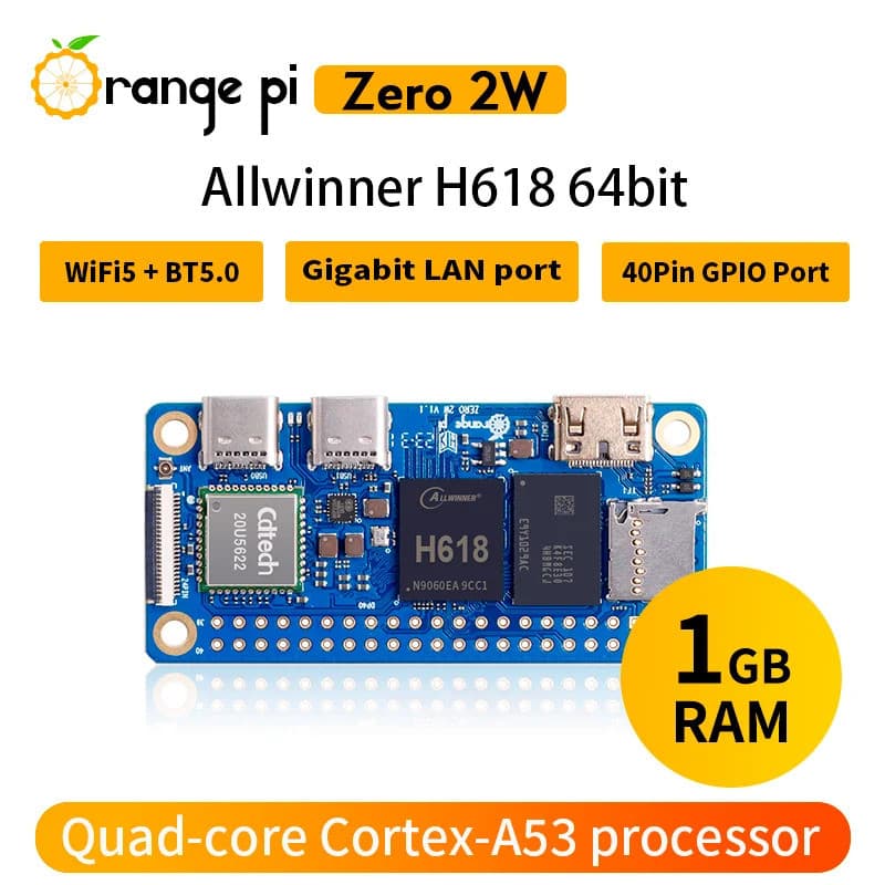 Orange Pi Zero 2W 1GB RAM Computador de Placa Única Zero2 W DDR4 Allwinner H618 WiFi-BT Placa de Desenvolvimento Orange