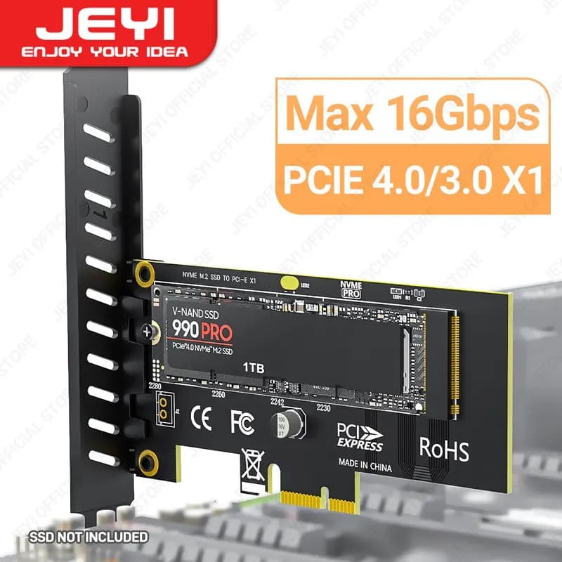Placa Adaptadora JEYI M.2 NVME SSD para PCIE X1, Placa de Expansão SSD 2280 PCIe 3.0 4.0 para PC de Mesa, PCI-E GEN4 16G