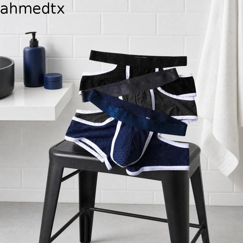 Cuecas Boxer Masculinas De Malha AHMEDTXB , Secagem Rápida , Separação De Fibra Sedosa , Calcinha Masculina De Seda Gela