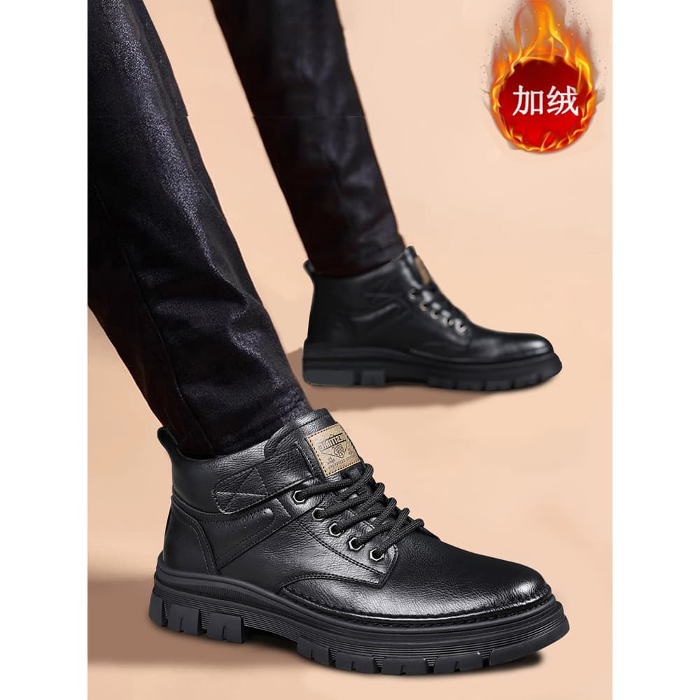 Martin botas masculinas 2025 inverno novo estilo de lã de couro genuíno quente estilo britânico meados de corte botas ge