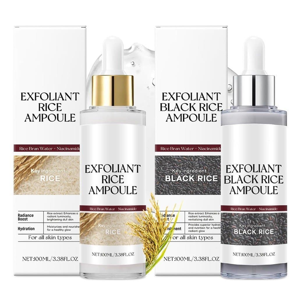 2 Ampolas Esfoliantes de Arroz Preto e Branco – Duo Iluminador de Arroz Preto e Branco para Pele Radiante, Hidratante e