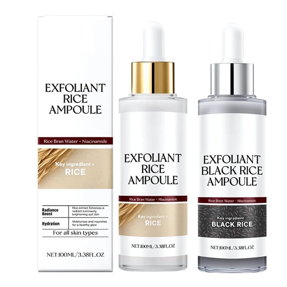 Ampola Esfoliante de Arroz Preto e Branco, Nova Solução Esfoliante de Arroz Preto e Branco para Rosto e Corpo 2025, Hidr