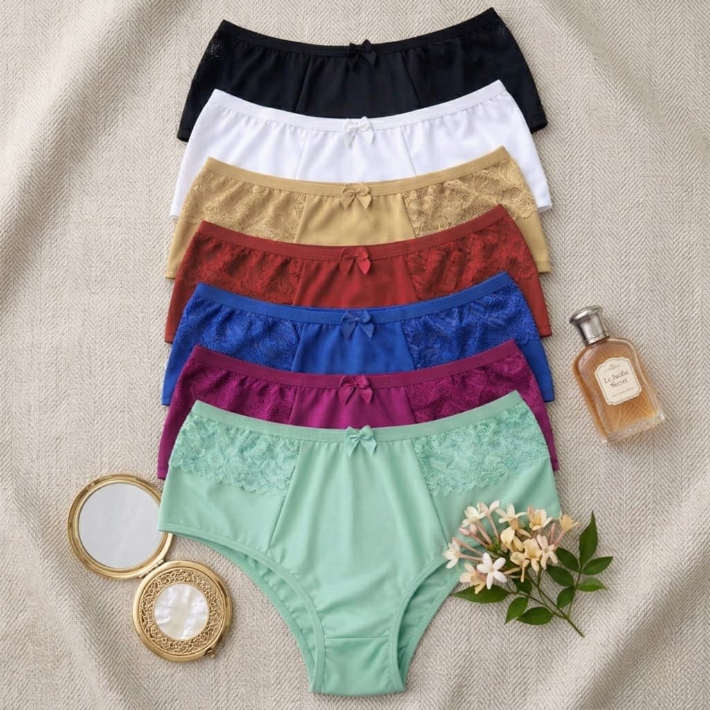 Kit Calcinha Cintura Alta Pant Microfibra com Renda Modeladora Confortável Cós Alto Feminina