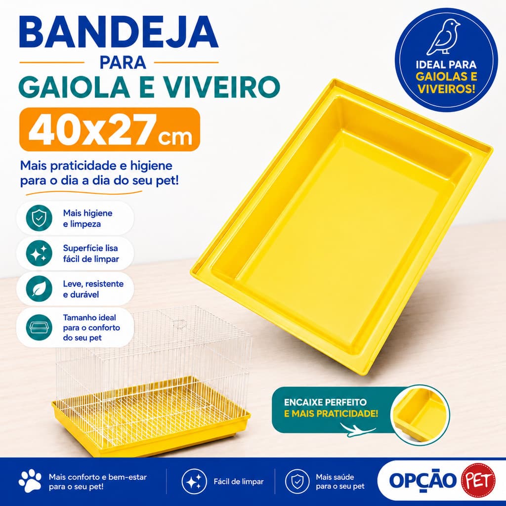 Bandeja  para Gaiola e Viveiro 40x27   Amarela