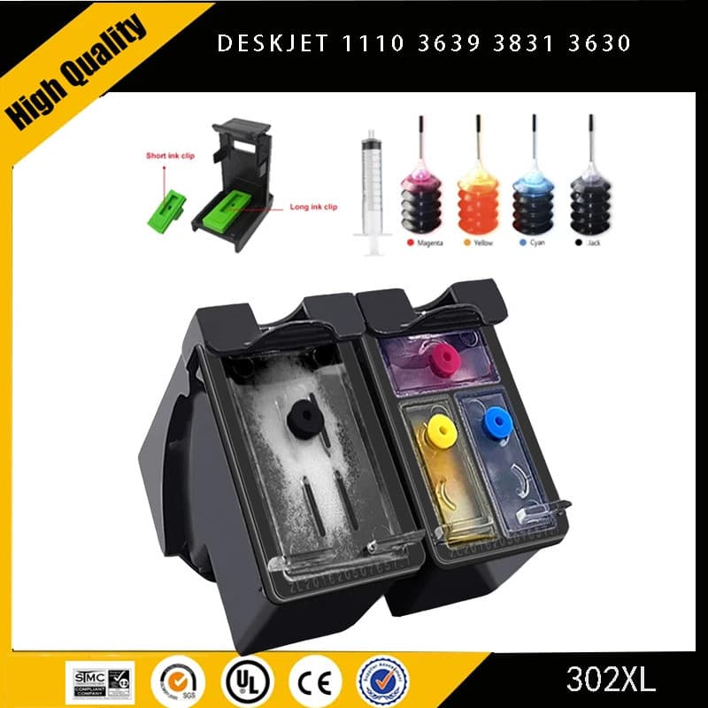 Einkshop para cartucho de tinta recarregável hp 302XL 302 para impressoras hp302 Deskjet 1110 3639 3831 3630 Envy 4650 4