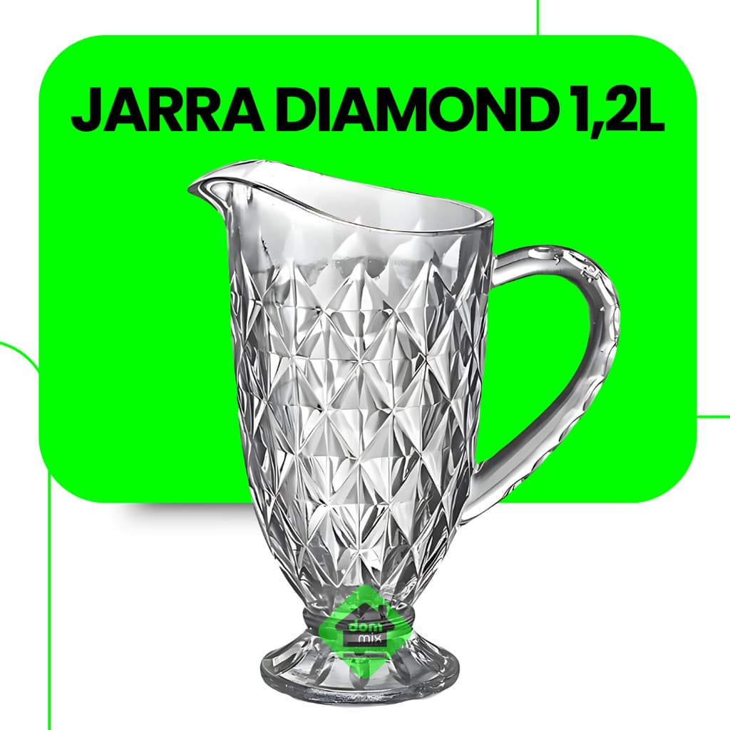 Jarra De Água Suco Vinho Vidro Diamond 1.2l Drinks Diamante