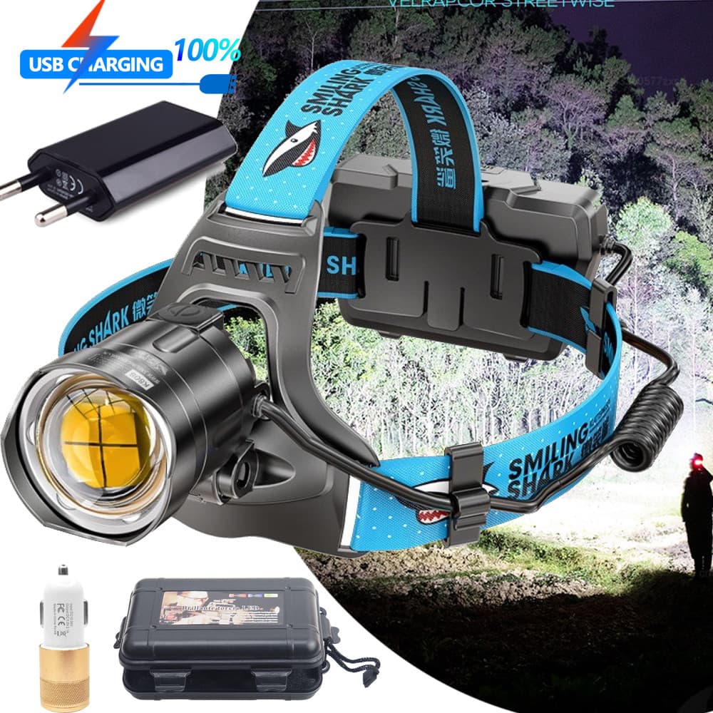 Poderoso Farol Recarregável P100 Zoom XHP100 Lanterna De Cabeça Para Caminhadas Ao Ar Livre E Acampamento