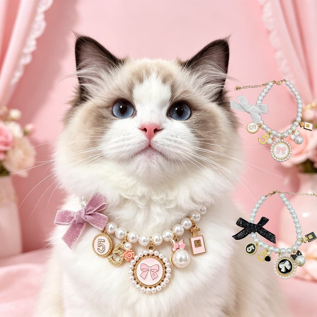 Colar de decoração de foto de gato com pingente de pérola estilo Xiaoxiang