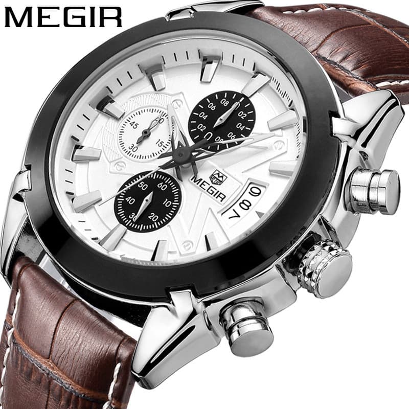 Megel MEGIR Relógio multifuncional masculino de três olhos à prova d'água relógio esportivo moda Casual relógio de quart