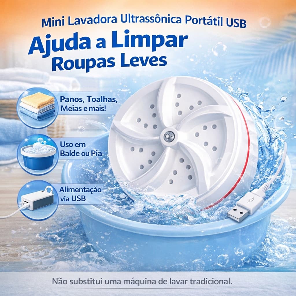 Mini Máquina de Lavar Portátil Ultrassônica USB | Ideal para Roupas Pequenas