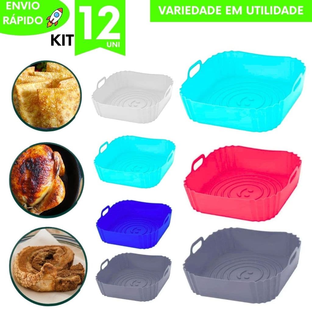 Forma de Silicone Limpeza Air Fryer Forno Compacta Multiuso Praticidade Utensílios de Cozinha Cores Variadas