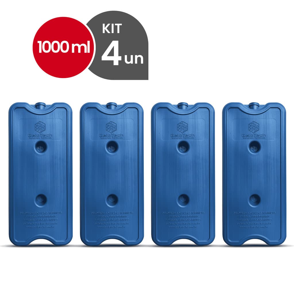 Kit 4 Gelo Reutilizável 1000ml  Até 8h Gelado Não Molha | GeloTech Rígido Gel Artificial Atóxico
