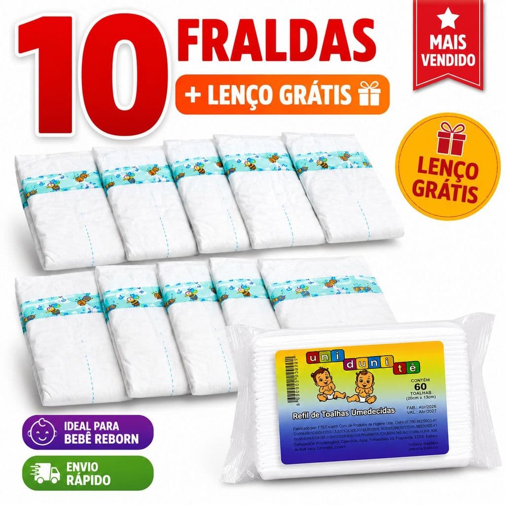 Kit Fraldas Descartáveis + Lenços Baby Gut -Boneca Bebê Reborn