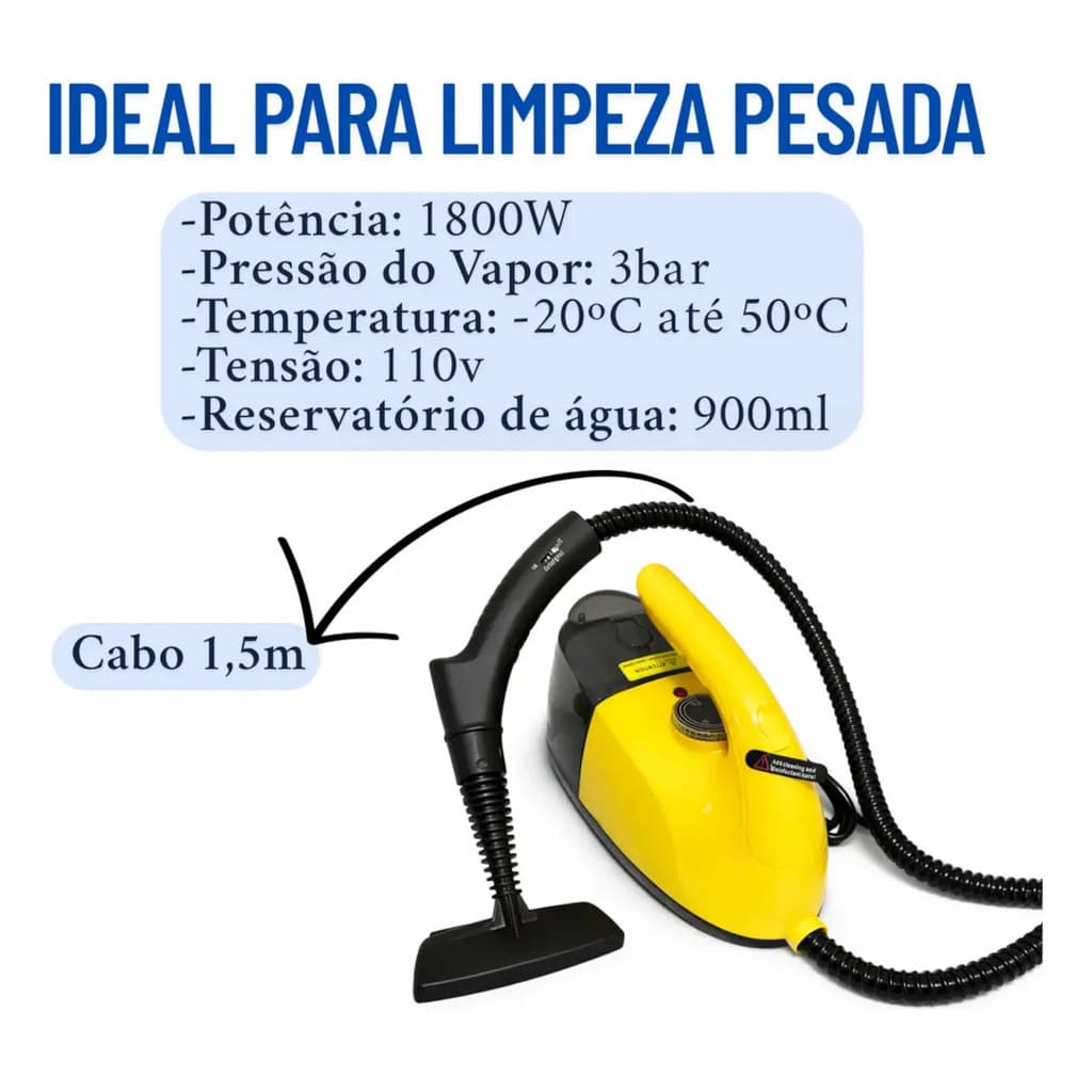 Limpador A Vapor 1800W Limpeza Pesada 220V 16 Acessórios