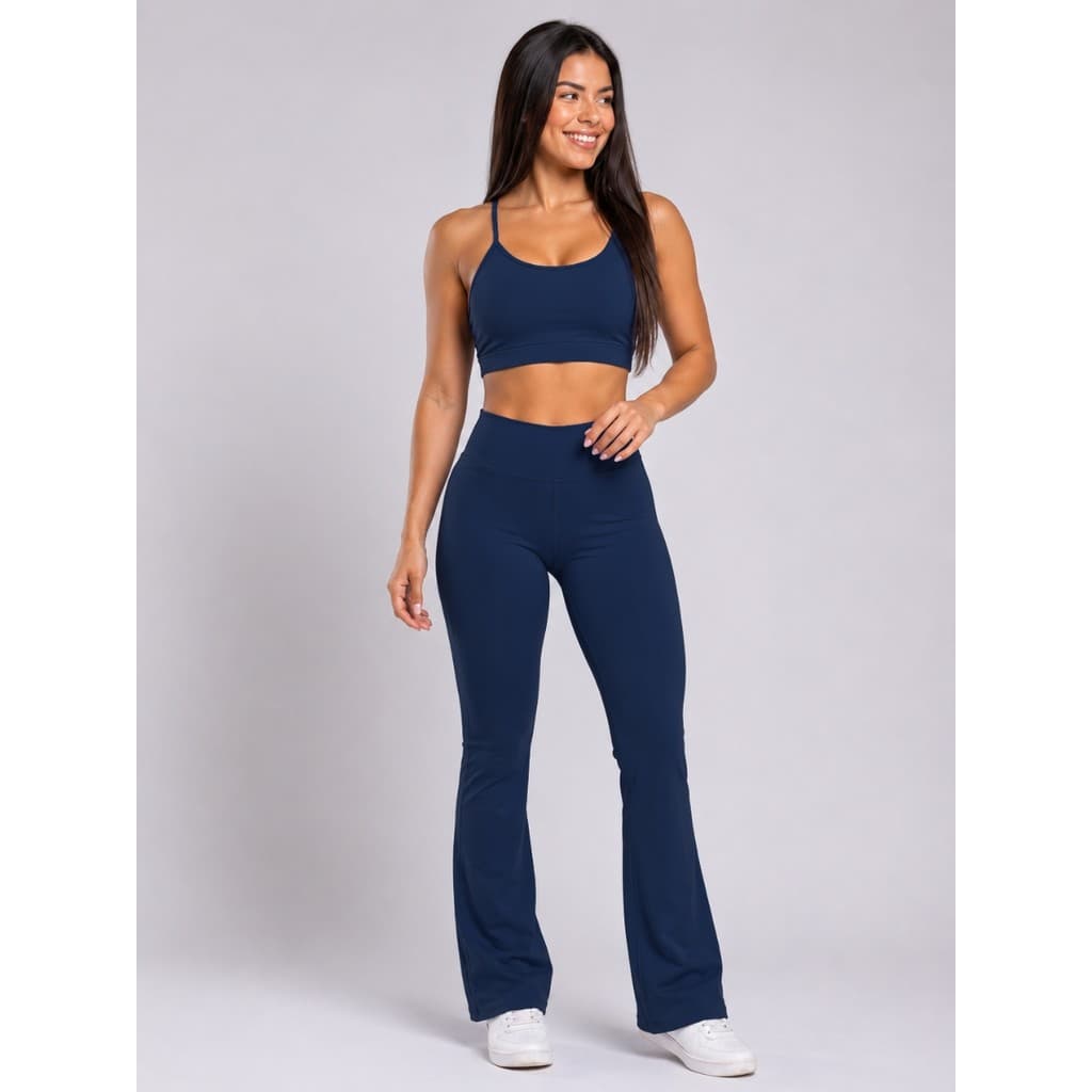 Conjunto Fitness Bailarina Academia + Top alcinha forrado Legging Flare Suplex Zero Transparência Feminina