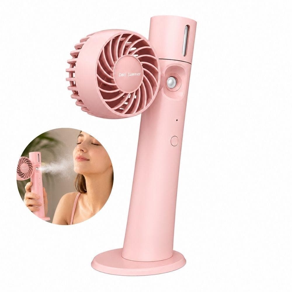 VENTILADOR PORTATIL RECARREGAVEL ROSA SPRAY AGUA USB MINI VENTILADOR NEBULIZADOR 2 VELOCIDADES COMPACTO GIRATORIO REFRES