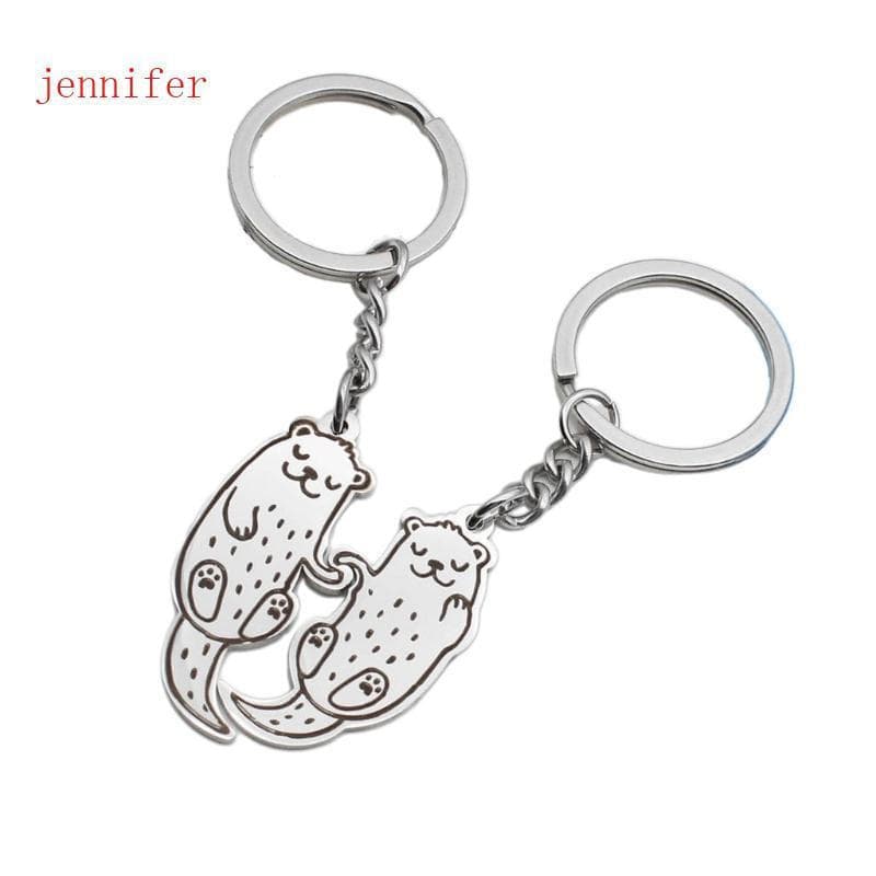 jennifer 2 Pacote Adorável Chaveiros Amizade Porta-Chaves Casal Chaveiro Lontras