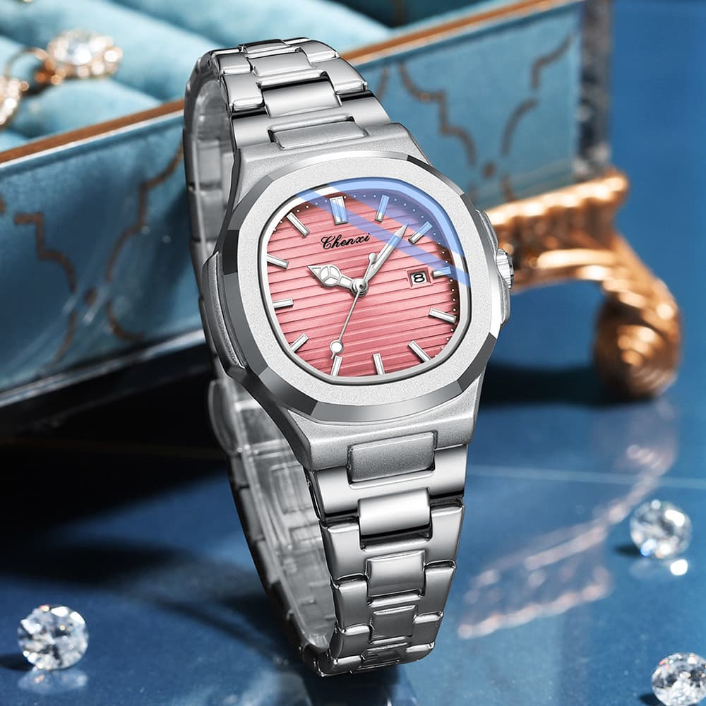 2025 Novo Relógio CHENXI Moda Feminina Elegante Prata Pulseira De Aço Inoxidável Quartzo De Pulso Senhoras Presente