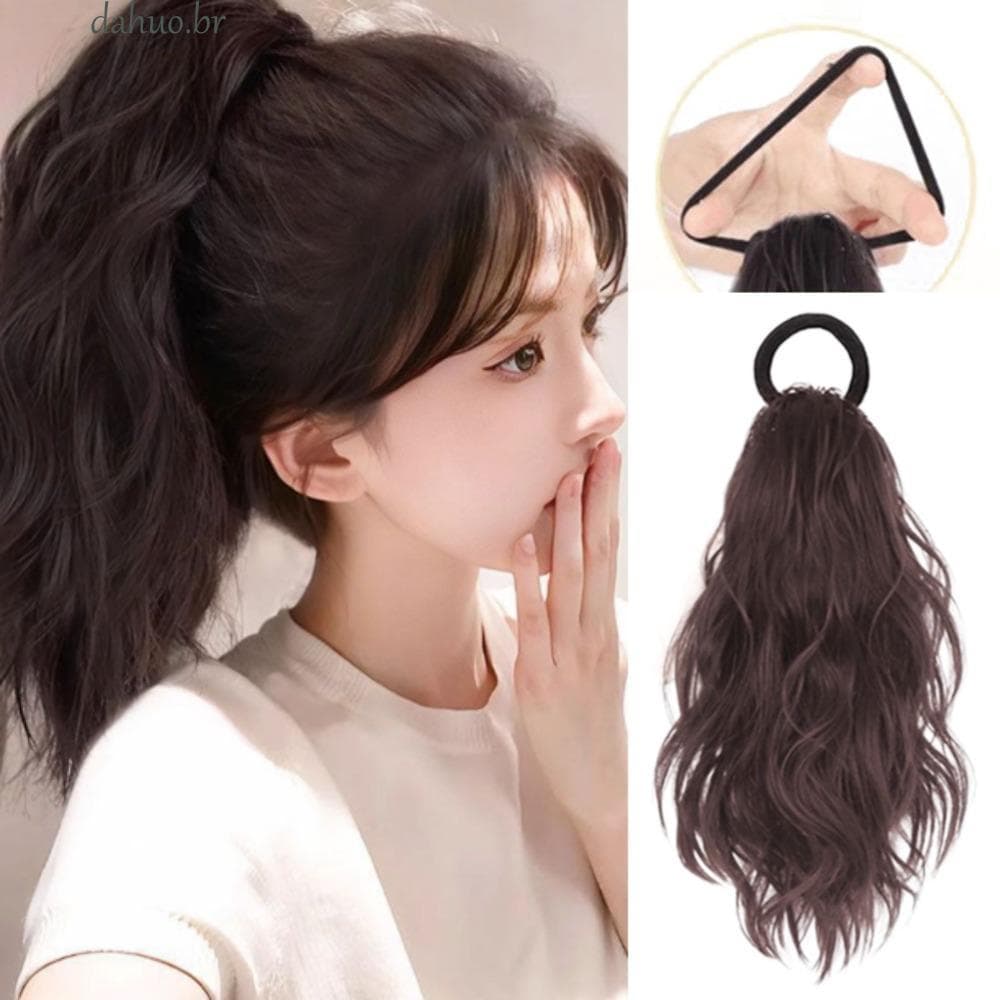 Extensão De Cabelo De Rabo De Cavalo DAHUO , Natural Com Elástico Encaracolado Ondulado Em Camadas , Fofo