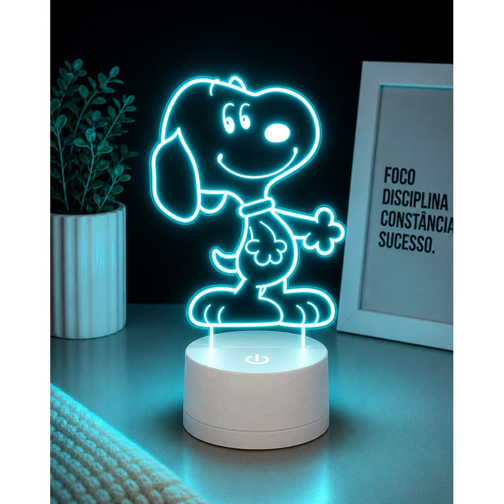 Luminária 3d Snoopy Cachorrinho Fofo Abajur Para Criança Top
