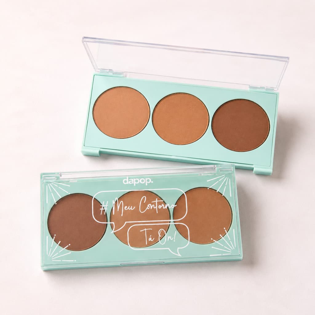 Paleta Trio de Contorno Facial Dapop #MeuContornotaon 3 Tons Para Definir Iluminar E Esfumar em Pó Compacto