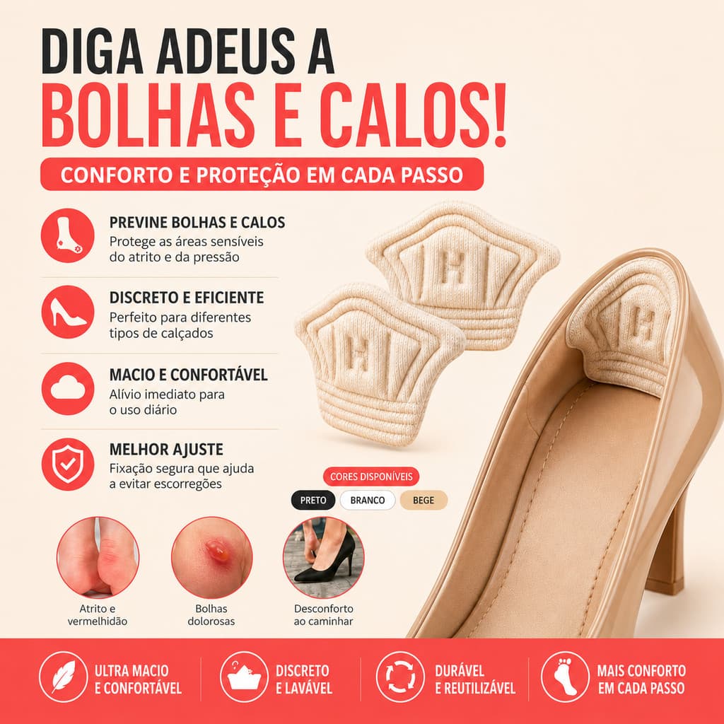Protetor De Calcanhar Alto Conforto Dos Pés Tênis E Sapato Almofadado Evita Calo Bolha