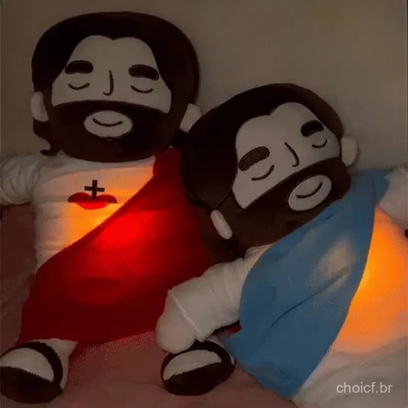 Brinquedo de Pelúcia Jesus Respirando de 38cm, adequado para crianças, macio e confortável, proporciona uma sensação de