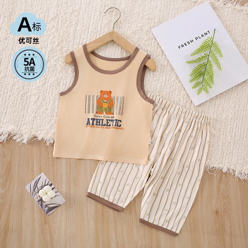 Conjunto de colete sem mangas infantil verão classe a gelo Doraemon 50 peças jokesi Tencel roupas para casa Anyang roupa