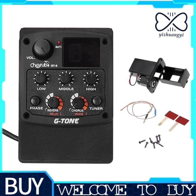 G-Tom GT-6 Guitarra Acústica Pré-Amplificador Piezo Captador 3 Bandas EQ Equalizador LCD Sintonizador Reverb Atraso Coro