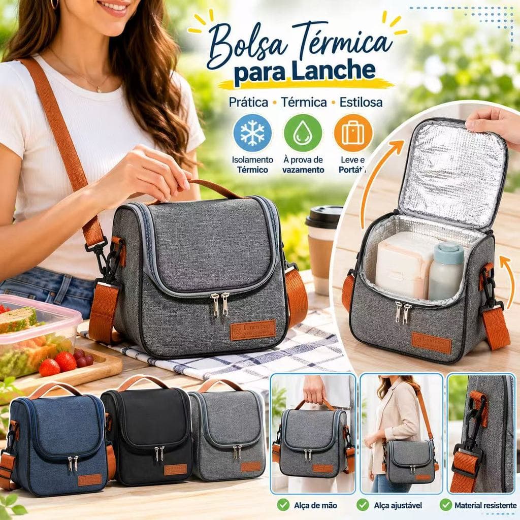 Bolsa Térmica Lancheira Marmita Impermeável Oxford Compacta para Trabalho Academia e Viagem