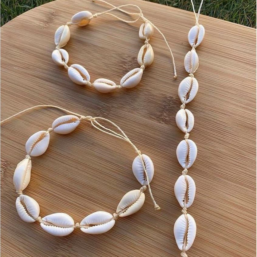Kit Choker de Búzios Concha Unissex Praia Colar e Tornozeleira Verão