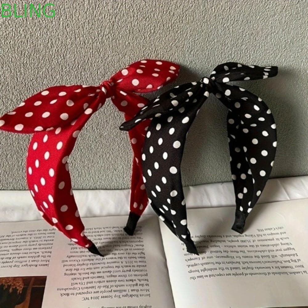 BLING Feminino Bandana Larga , Laço Nó Impresso Retro Bolinhas Hairband , Estilo Coreano Cruz Cabelo Hoop Headwear