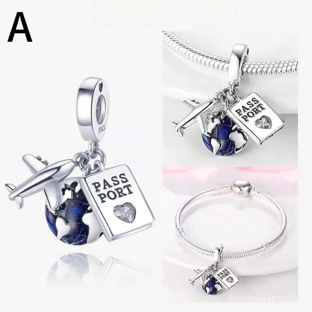 Pulseira Com Pingente De Banhado Prata Esterlina S925 Pingente de Terra em forma de balão e avião