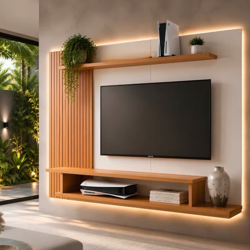 QUEIMA DE ESTOQUE! Painel Ripado 3D para TVs de 43 até 60 Polegadas – Design Moderno, Rack Suspenso, Ideal para Sala