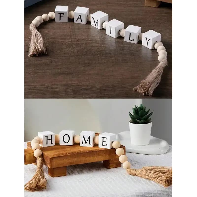 Guirlanda de Borlas com Letras de Madeira e Contas, Corda de Cânhamo Criativa, Decoração de Casa, Ornamento Moderno para
