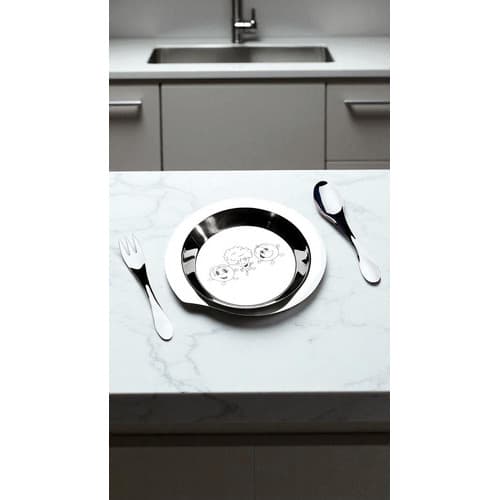Conjunto Refeição Infantil Inox Prato Decorado Colher Garfo Inox Personagens Legumes