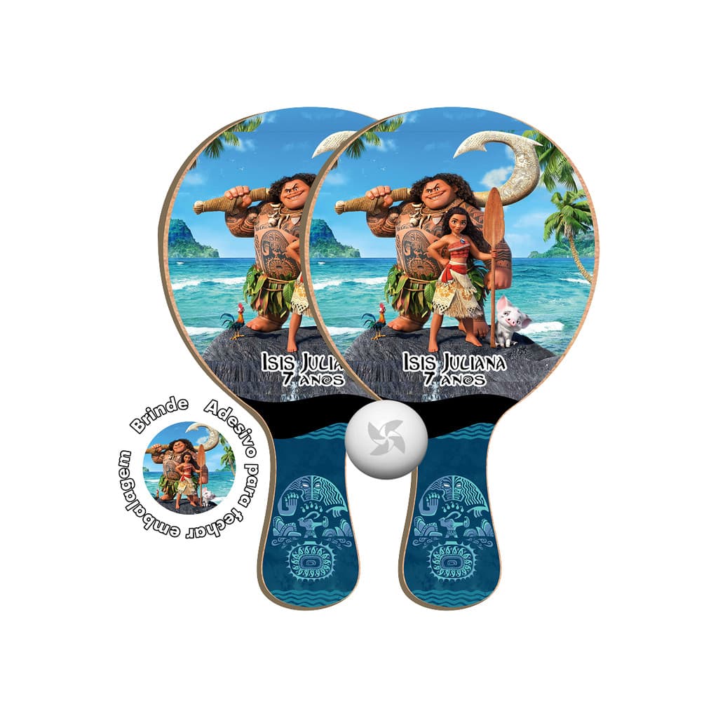 7/10/15/20/25 lembrancinha Kit Raquetes Ping Pong - Moana e Mauí