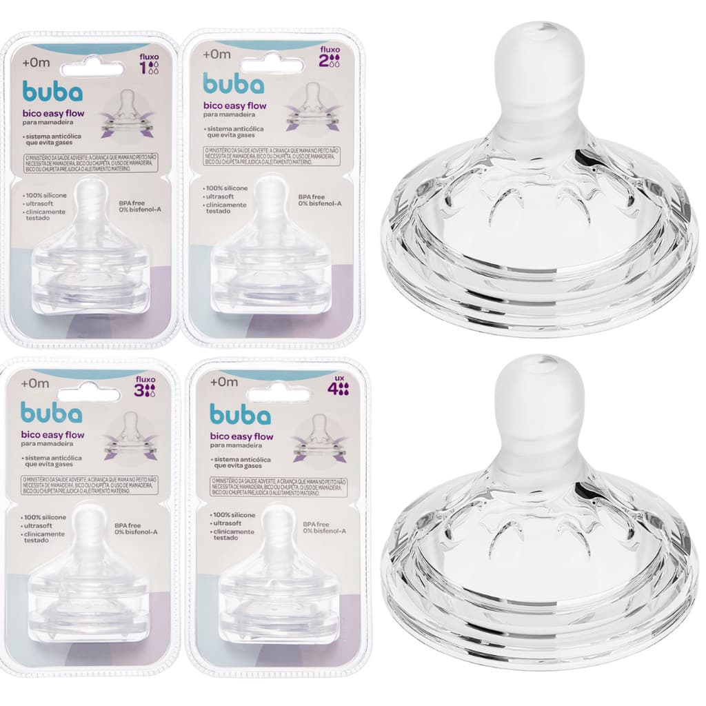 Bico de Mamadeira Easy Flow Silicone Pétala Buba Anticólica C/2 Unidades