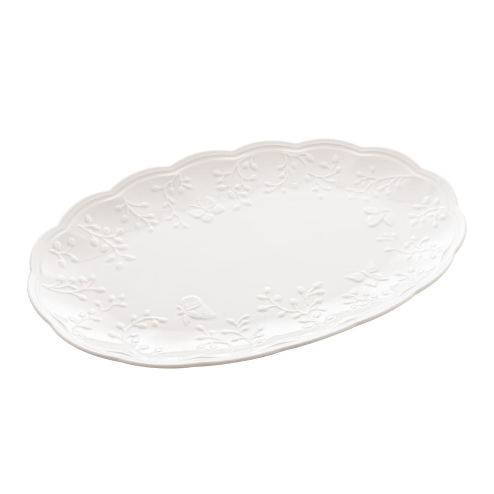 Travessa de Porcelana New Bone Oval Butterfly Flower Branco 36,5x24cm Lyor