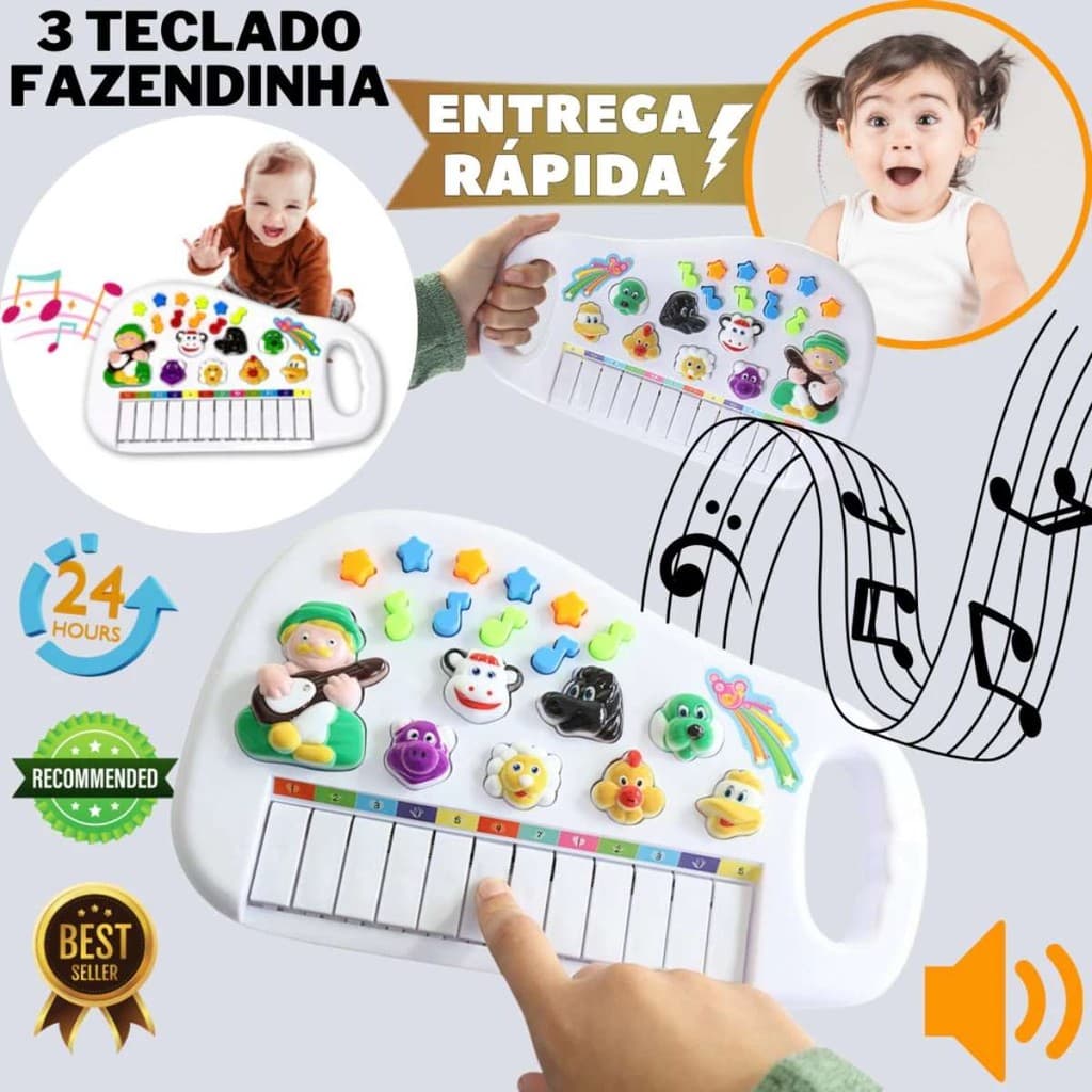 Teclado Fazendinha Infantil Brinquedo Musical Brinquedo Para Menino Entrega Rapida