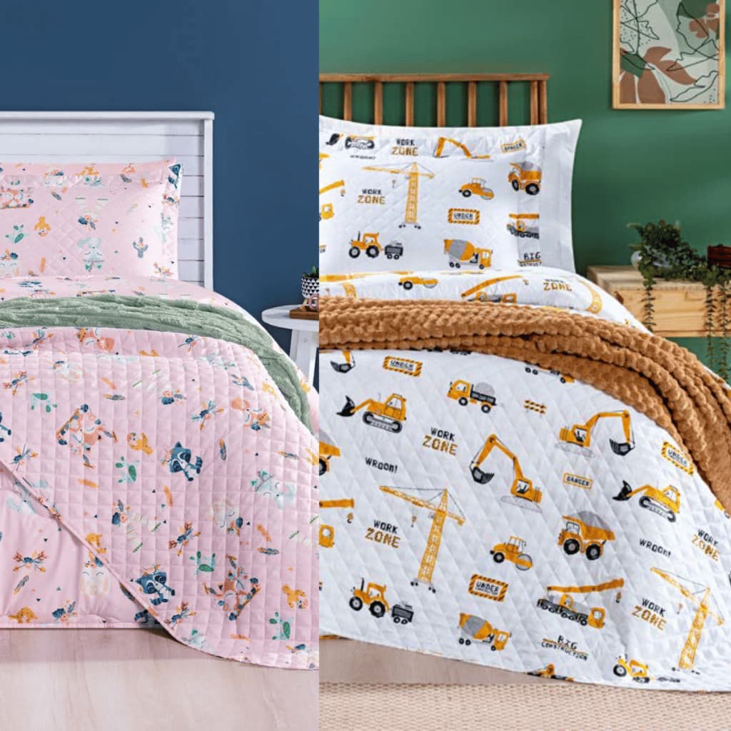 Cobre leito Solteiro Dupla Face + Porta Travesseiro Kids Infantil Micropercal 200 Fios Coleção Tutti
