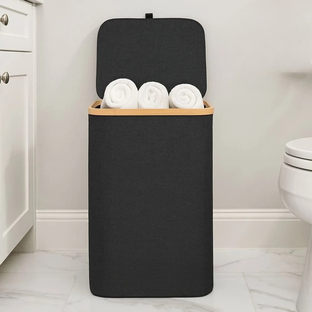 Cesto Roupa Suja Dobrável Tampa Caixa Organizadora Lavanderia Closet Banheiro Toalhas Papel