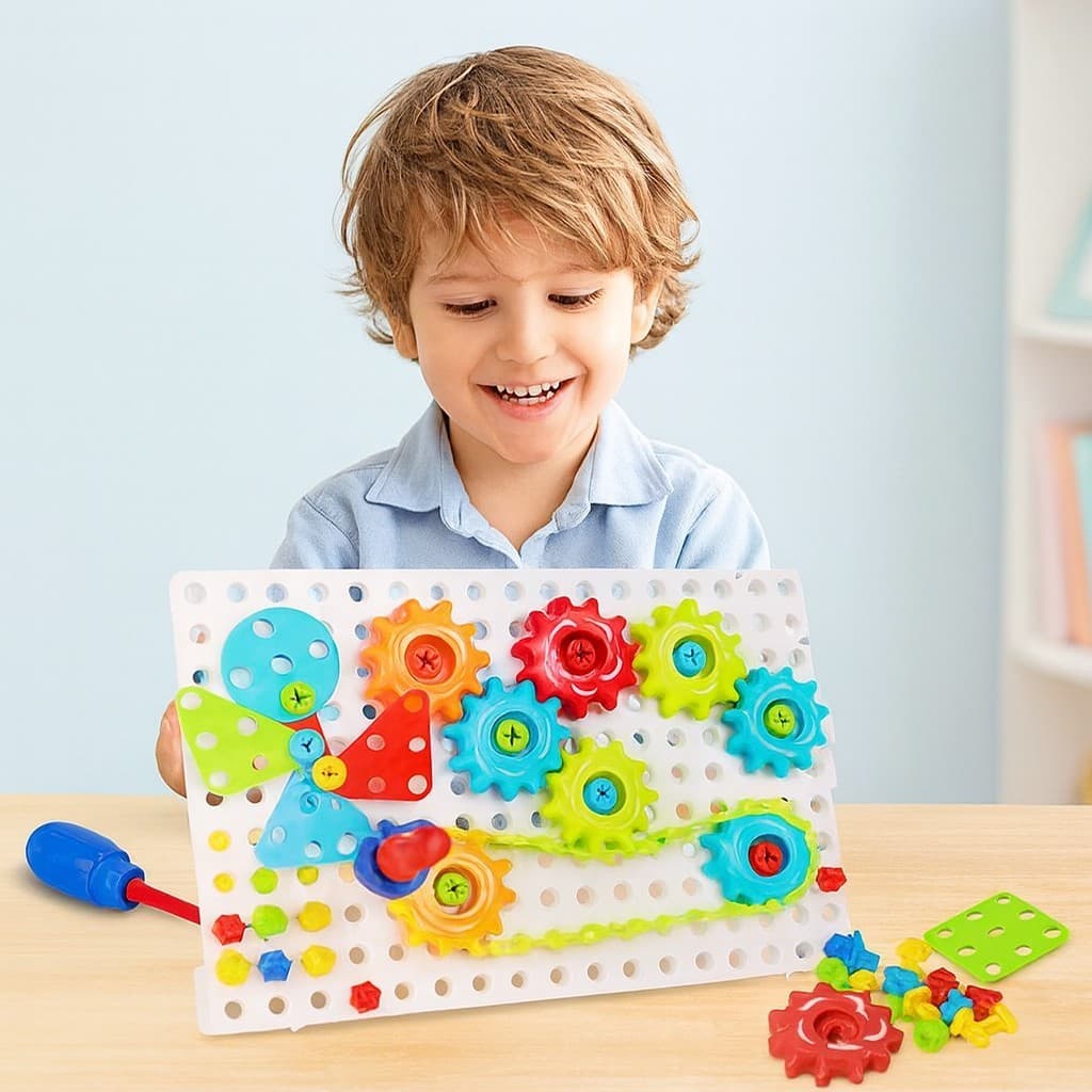 Brinquedo Educativo Monta e Desmonta – Kit de Engrenagens com 98 Peças + Chave e Parafusos