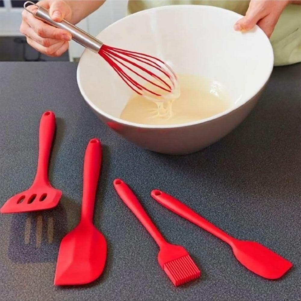 Kit 5 Peças Utensílios de Cozinha Silicone Colher Espátula Fue Espátula Pequena Pincel